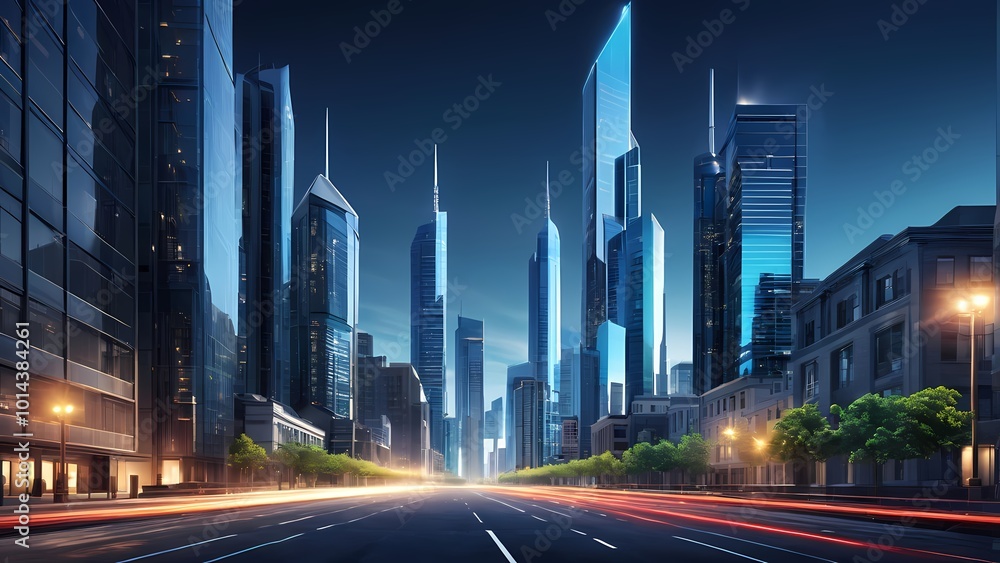 Naklejka premium night city landscape