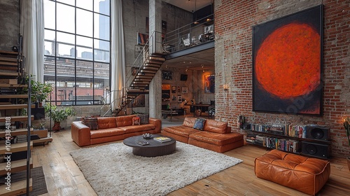 Modern Loft Living Room with Raw Materials and Design