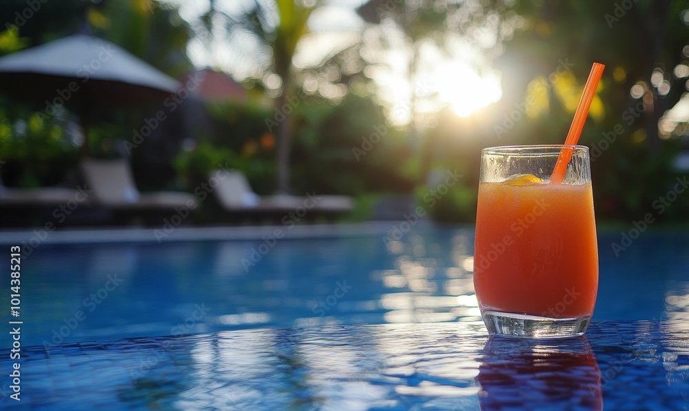 Orange drink by the pool. Orange drink by the pool.