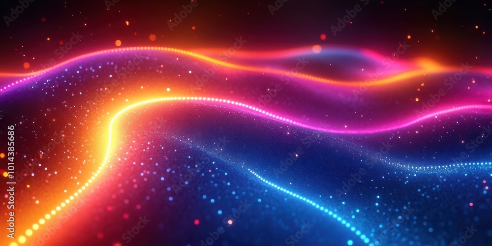 Abstract Glowing Particles Form Wavy Lines With Bright Colors And Sparkle Effects Abstract Glowing Particles Form Wavy Lines With Bright Colors And Sparkle Effects