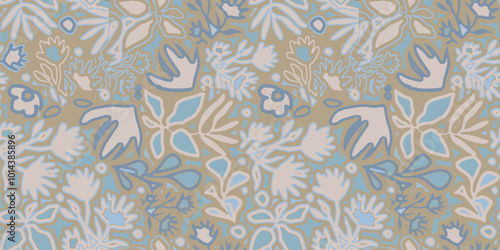 Abstract botanical Floral brush strokes seamless pattern design for fashion textiles, graphics, backgrounds and crafts linen texture leaves silhouettes Chic rustic interior stylish pattern all over