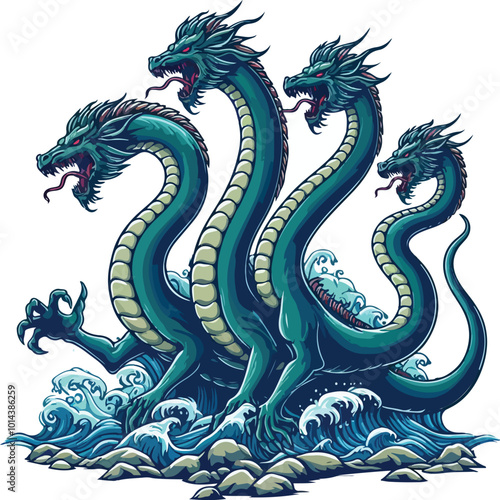 Dragon Hydra Mythical Creature Vector Illustration Art