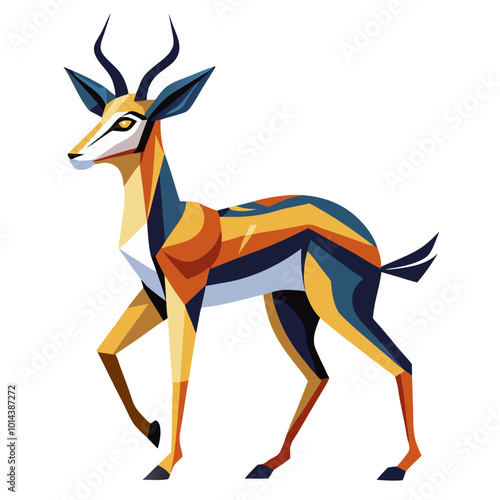 Geometric Springbok: A vibrant, low-poly illustration of a springbok antelope, showcasing bold colors and sharp angles.  A modern take on wildlife art.