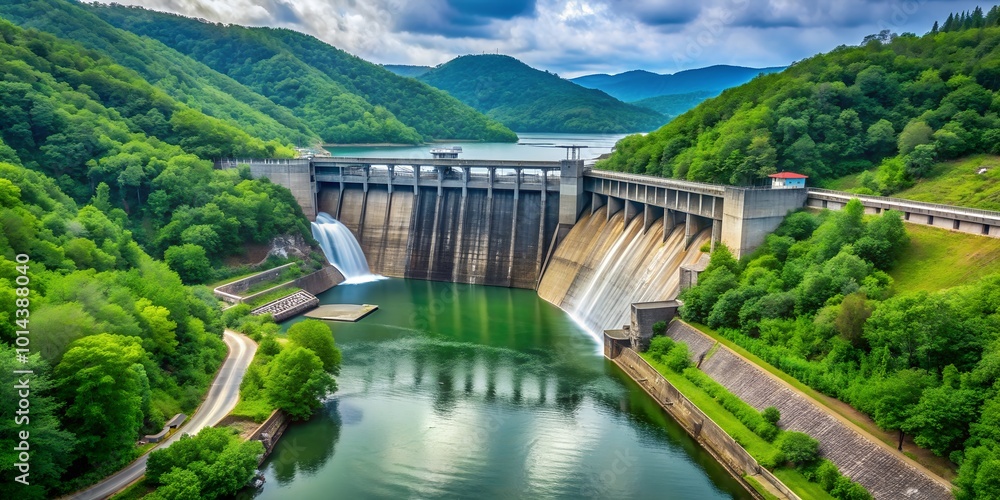 Hydroelectric Dam Amidst Lush Greenery Generative AI Hydroelectric Dam Amidst Lush Greenery Generative AI
