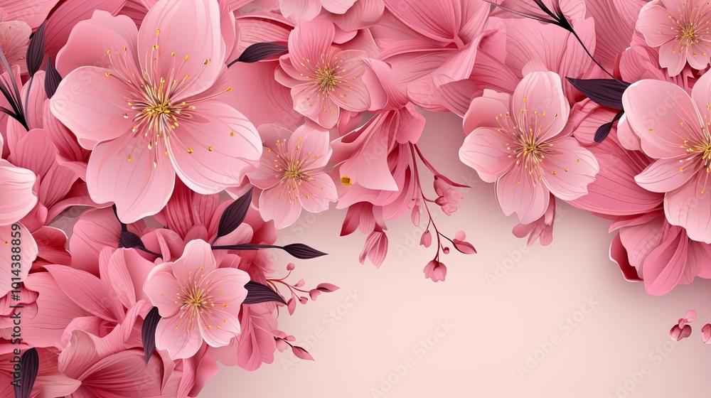 Delicate pink blossoms with soft, layered petals and hints of gold create a captivating floral border, leaving room for a message of beauty and elegance. Delicate pink blossoms with soft, layered petals and hints of gold create a captivating floral border, leaving room for a message of beauty and elegance.