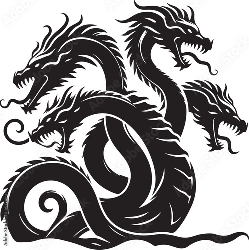 Dragon Hydra Mythical Creature Silhouette Vector Illustration Art
