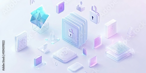 Wallpaper Mural A digital illustration featuring security icons and elements related to data protection. Torontodigital.ca