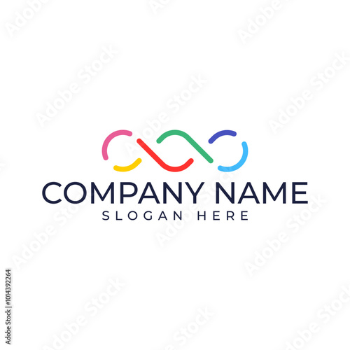 Colorful and simple triple infinity symbol in modern and minimalist style with yellow magenta red green blue and purple in color