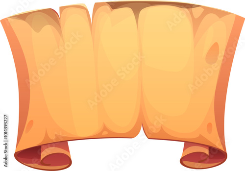 Cartoon pirate vintage paper scroll, old treasure map parchment, ancient manuscript, antique papyrus. Vector historical slightly curved document template, conveys a sense of antiquity and mystery