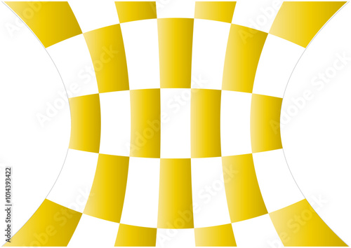 Fondo de cuadrícula distorsionada estrechada de casillas amarilla y blancas
