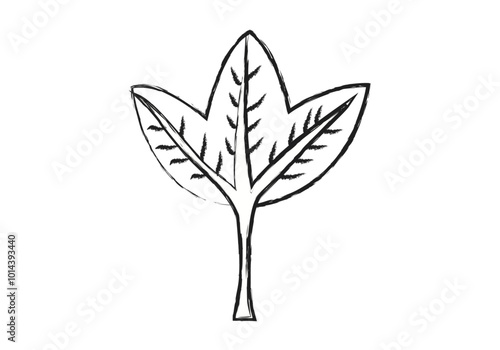 Hojas de árbol de tres punta dibujadas con trazo de lápiz negro