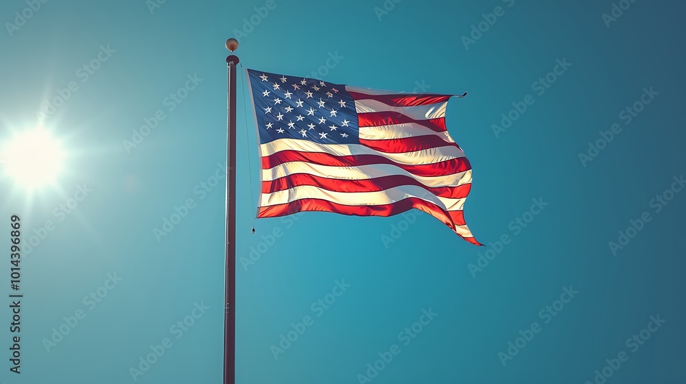A vibrant representation of the American flag, with patriotic colors flying high against a clear sky, celebrating National Loyalty Day with pride and honor A vibrant representation of the American flag, with patriotic colors flying high against a clear sky, celebrating National Loyalty Day with pride and honor