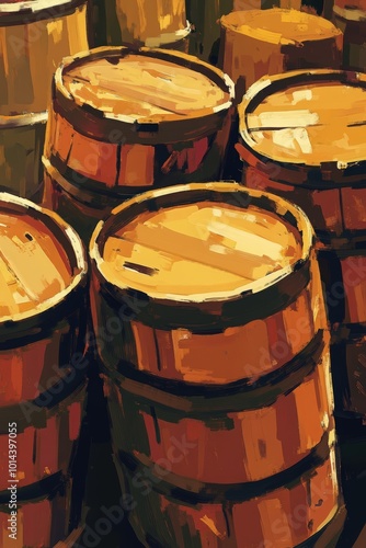 Digital Painting of Wooden Barrels photo