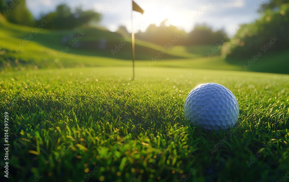 Obraz premium Golf ball near the flag on a green.