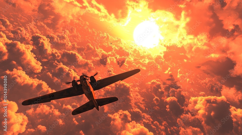 A plane flying through vibrant clouds at sunset, creating a dramatic sky scene. A plane flying through vibrant clouds at sunset, creating a dramatic sky scene.