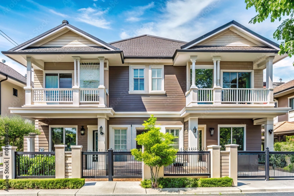Exterior of a modern duplex house Modern building and architecture Exterior of a modern duplex house Modern building and architecture