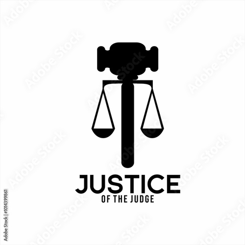 Judge's justice logo design. Illustration of judge's gavel and scales of justice.