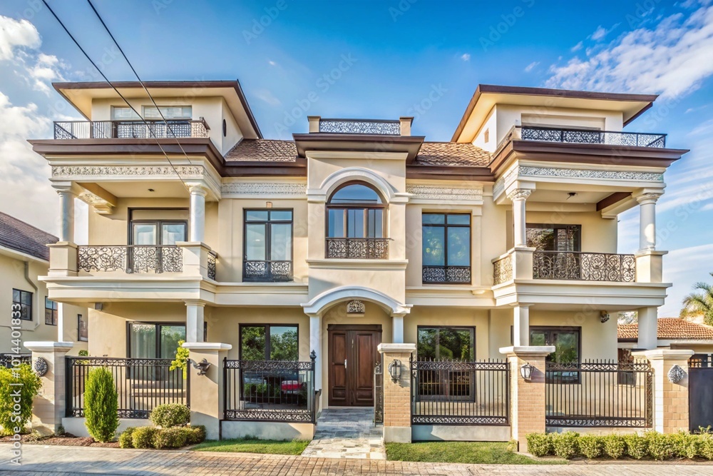 Exterior of a modern duplex house Modern building and architecture Exterior of a modern duplex house Modern building and architecture