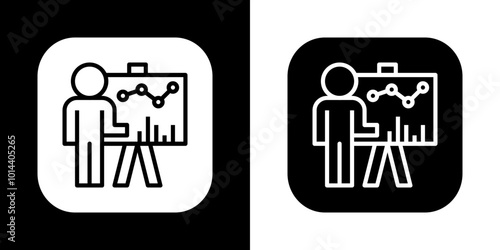 Black and white icons, presentation speaker lecturer data business graph