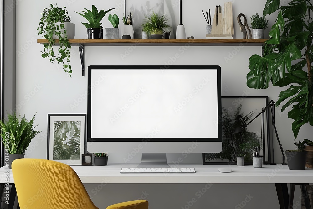 Workspace desk and laptop. copy space and blank screen. Business image, Blank screen laptop and supplies.