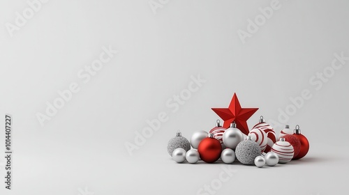 Wallpaper Mural Colorful Christmas decorations with red star and ornaments on a white background. Torontodigital.ca