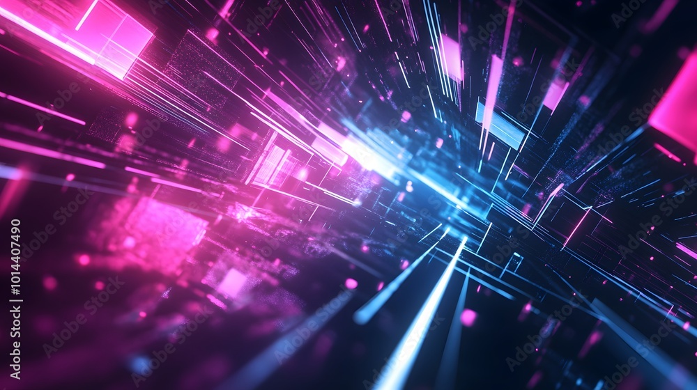 Dark abstract futuristic background. Neon lines, glow. Neon lines, shapes. Pink and blue glow. Dark abstract futuristic background. Neon lines, glow. Neon lines, shapes. Pink and blue glow.