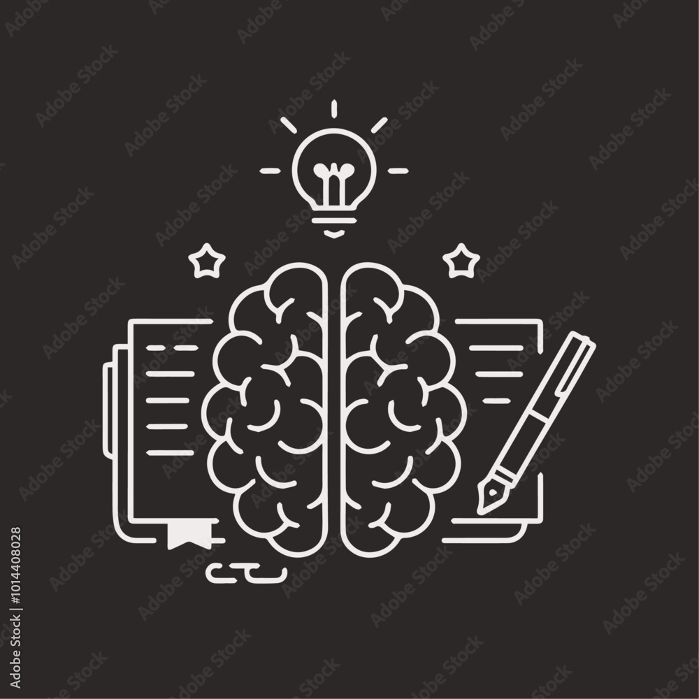 Fototapeta premium Brain Icon Intelligence and Medical Symbol Art logo Illustration, Human creative brainstorming logo for website, motivation, studies, biology, arts 
