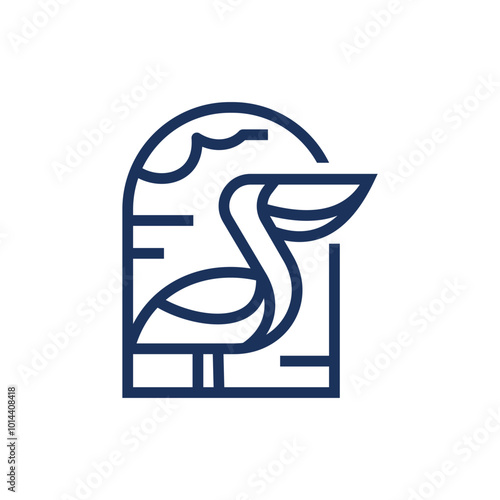 heron pelican stork vector logo line art