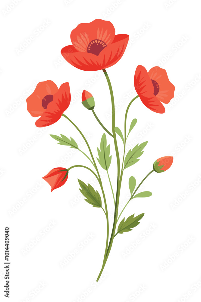 Poppy Branch with Beautiful Flowers on a Clean White Background for Elegant and Artistic Design Poppy Branch with Beautiful Flowers on a Clean White Background for Elegant and Artistic Design