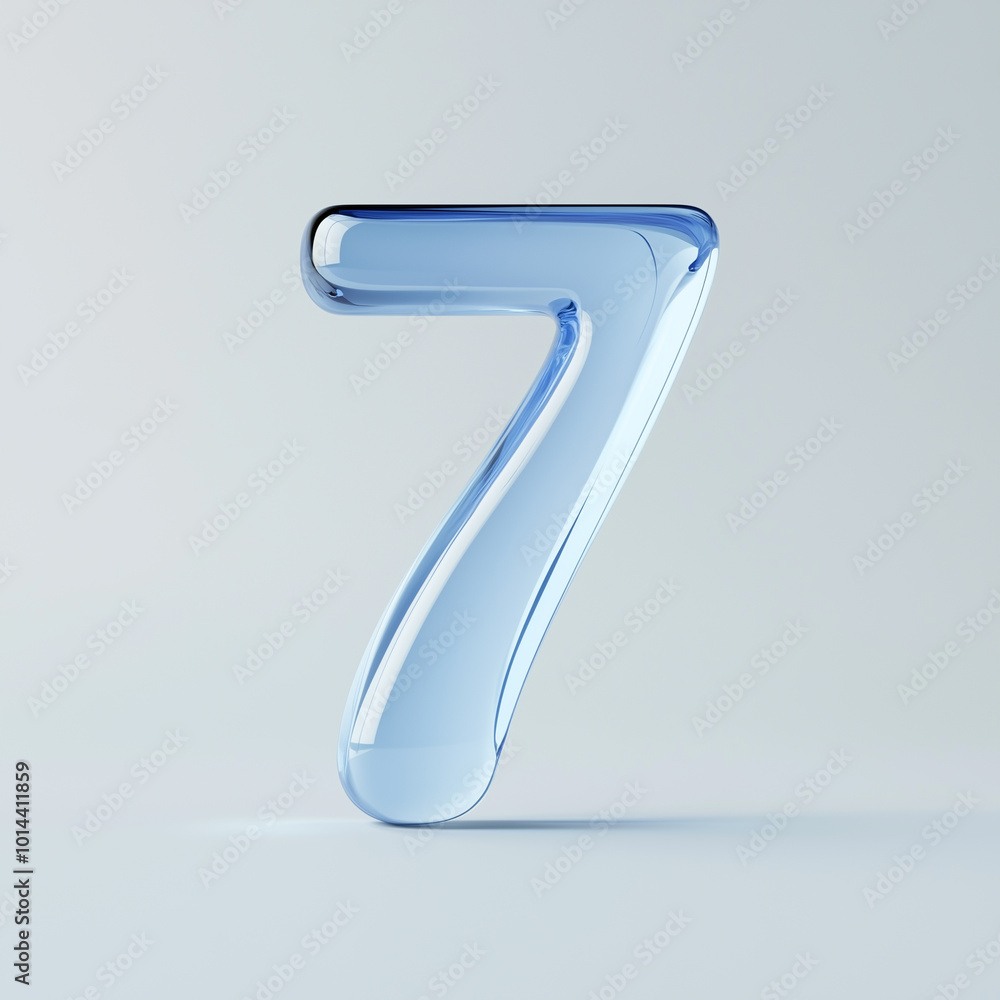 A blue number 7 is shown in a clear glass A blue number 7 is shown in a clear glass