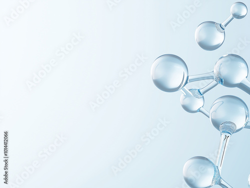 A blue background with a series of clear spheres