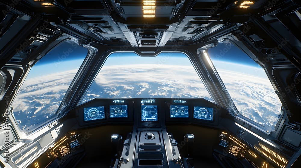 Spaceship futuristic interior with view on planet Earth. Spaceship futuristic interior with view on planet Earth.