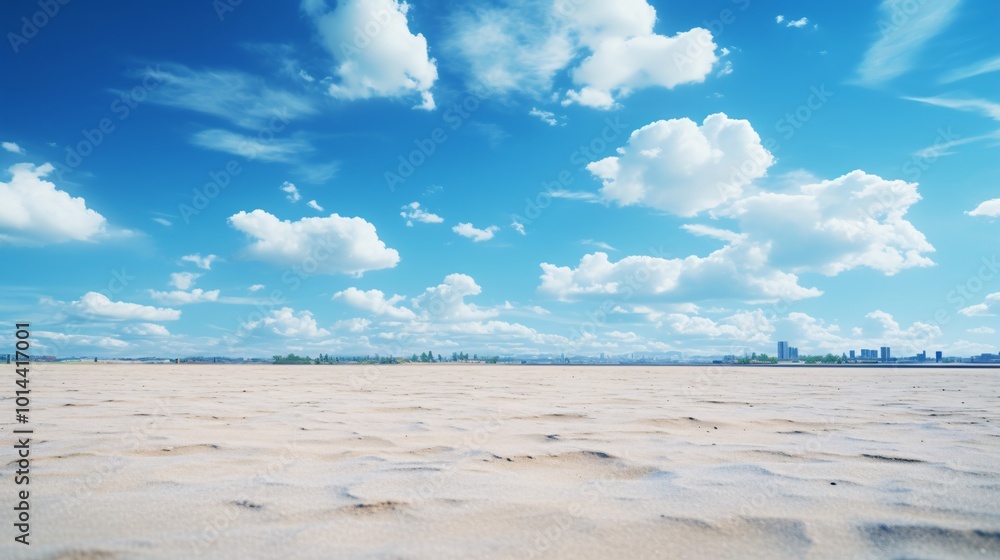 Fototapeta premium A bright blue sky with fluffy clouds casting shadows on the ground