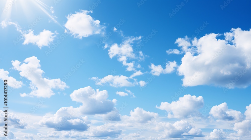 A peaceful blue sky with small, scattered clouds A peaceful blue sky with small, scattered clouds