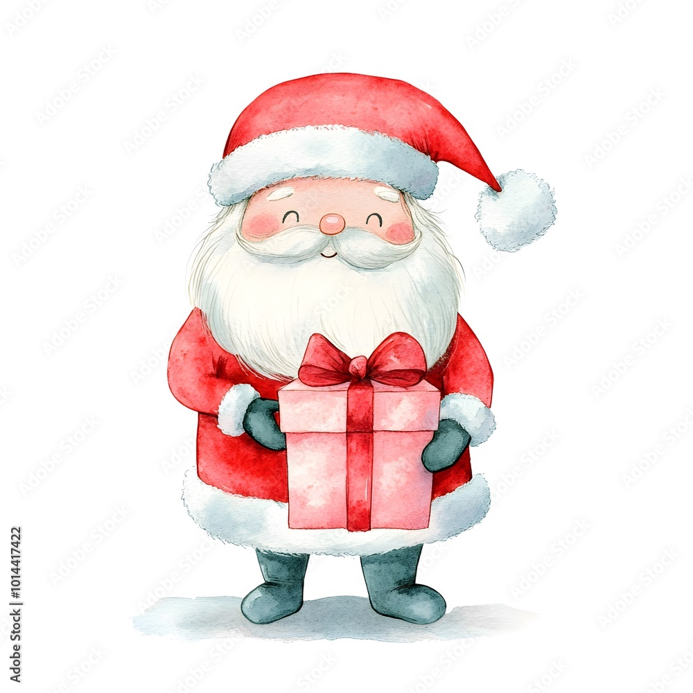 Obraz premium Cute Watercolor Santa Claus Holding Christmas Present