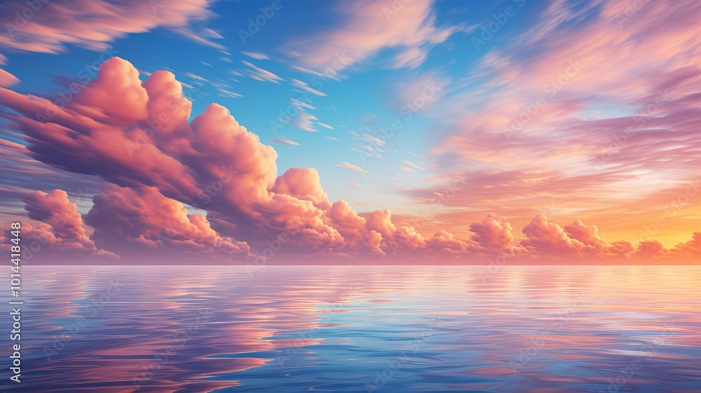 A panoramic shot of a blue sky with colorful clouds at sunset A panoramic shot of a blue sky with colorful clouds at sunset