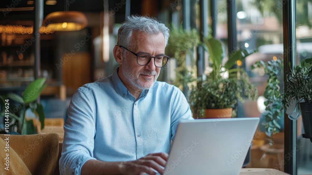 Fototapeta premium The Man Using Laptop Indoor