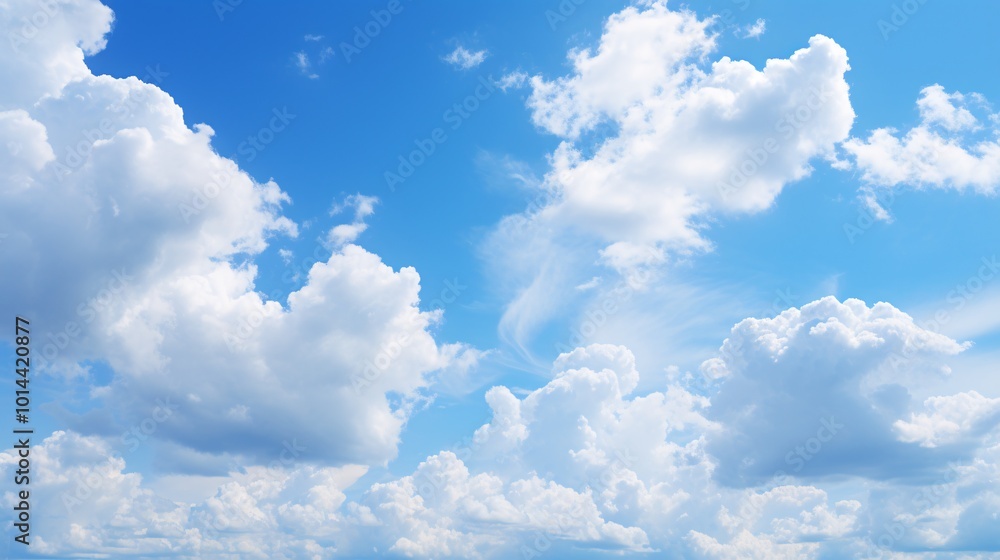 Fototapeta premium A bright blue sky with dynamic cloud formations casting shadows
