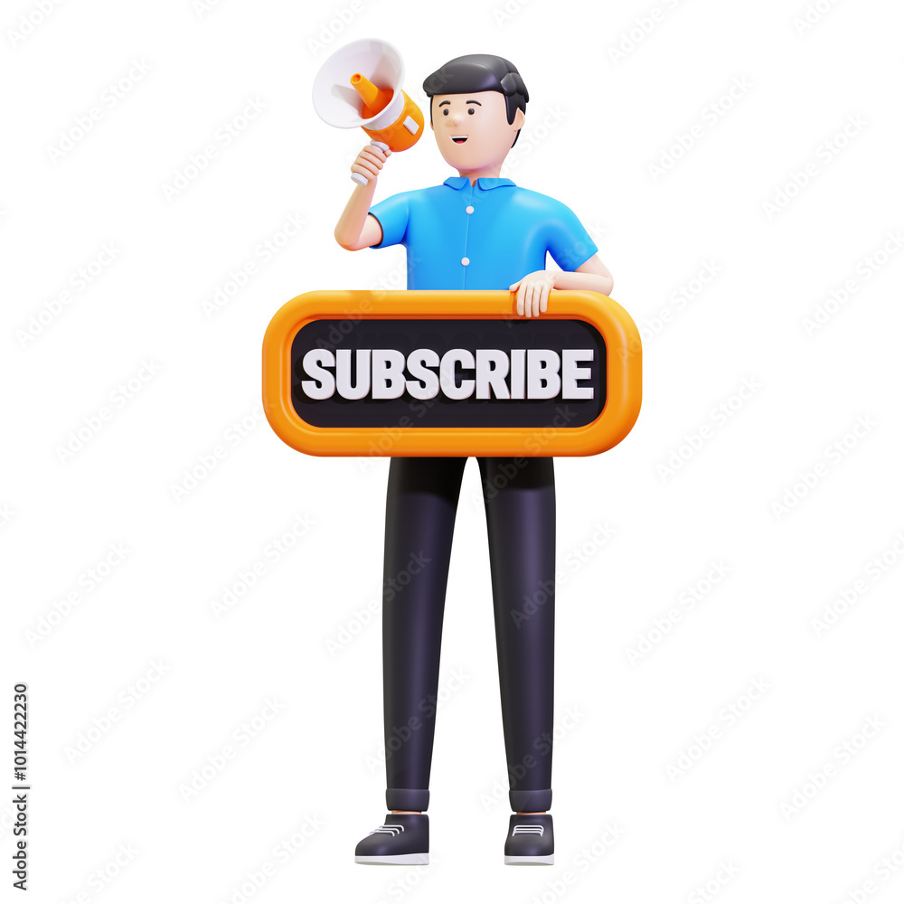 3d Man Holding Megaphone While Doing Subscription Marketing Illustration 3d Man Holding Megaphone While Doing Subscription Marketing Illustration