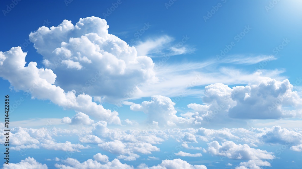 A serene blue sky with high-altitude clouds casting shadows A serene blue sky with high-altitude clouds casting shadows