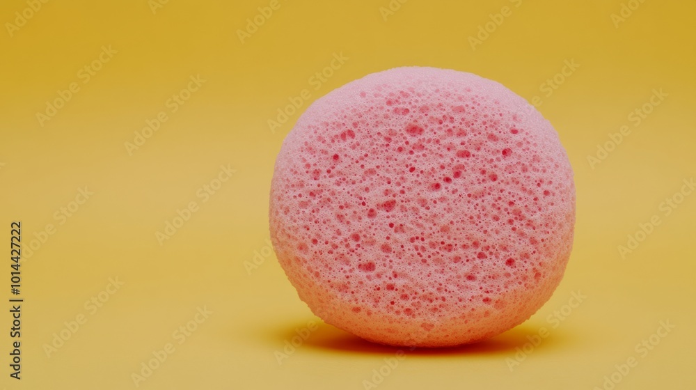 Pink sponge on yellow background. Pink sponge on yellow background.