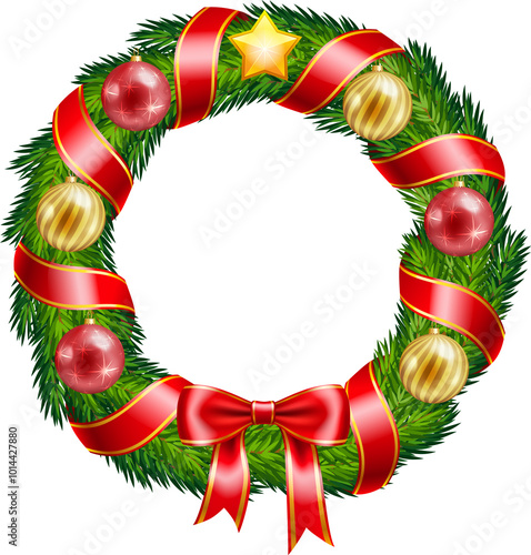 christmas wreath with ribbon photo