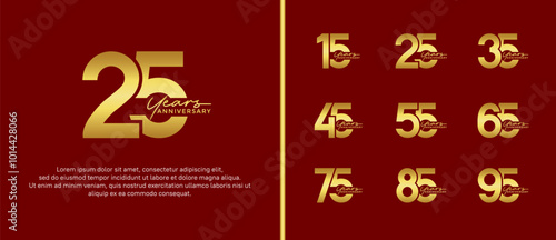 set of anniversary logo flat gold color on red background for celebration moment