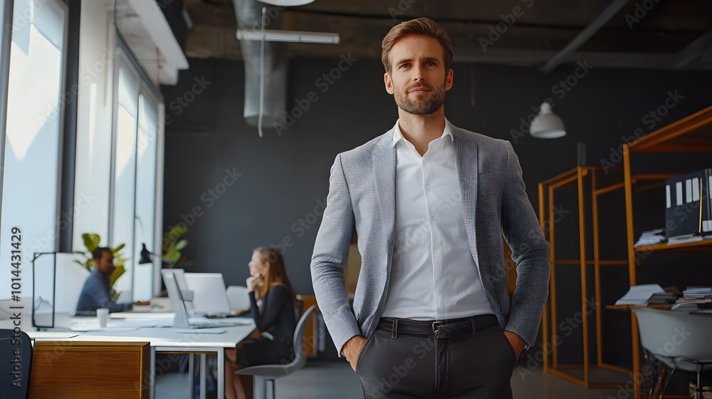 Confident Businessman Standing in a Modern Office Confident Businessman Standing in a Modern Office