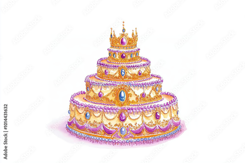 A vibrant, multi-tiered cake adorned with ornate decorations, jewels, and colorful frosting, perfect for celebrations and festive occasions. A vibrant, multi-tiered cake adorned with ornate decorations, jewels, and colorful frosting, perfect for celebrations and festive occasions.