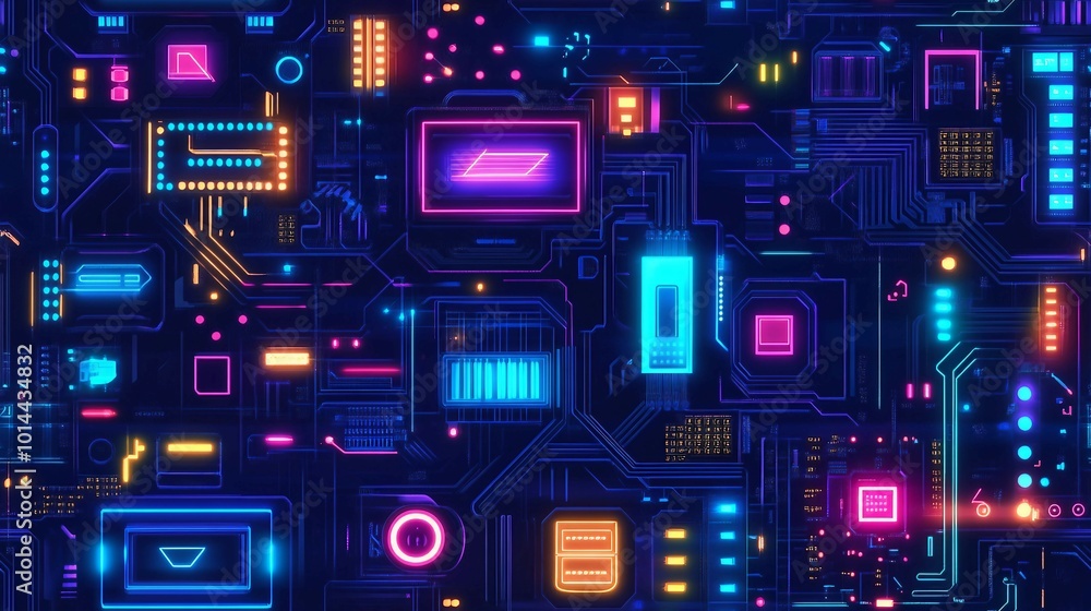 Abstract Neon Circuit Board Background Abstract Neon Circuit Board Background