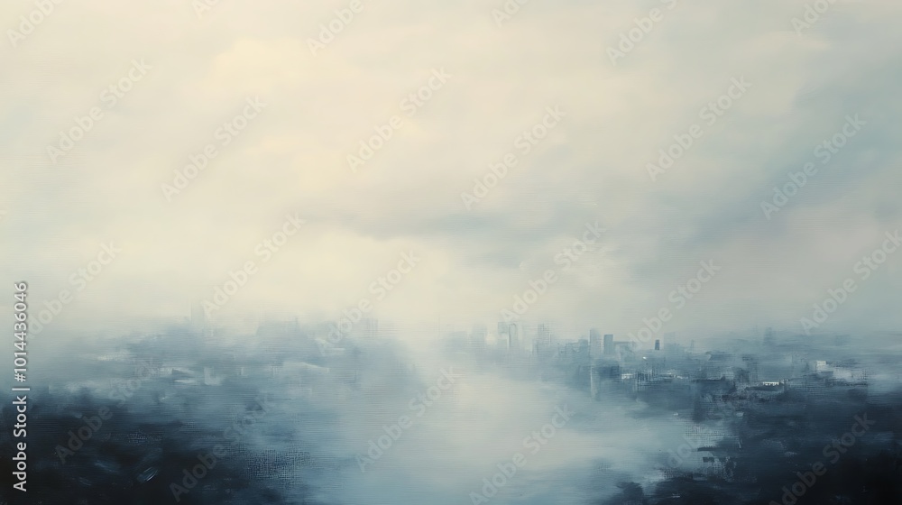 Fototapeta premium Cityscape Abstract with a River and Misty Sky.