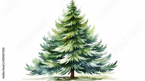 Serene watercolor illustration of evergreen trees in a misty forest setting.