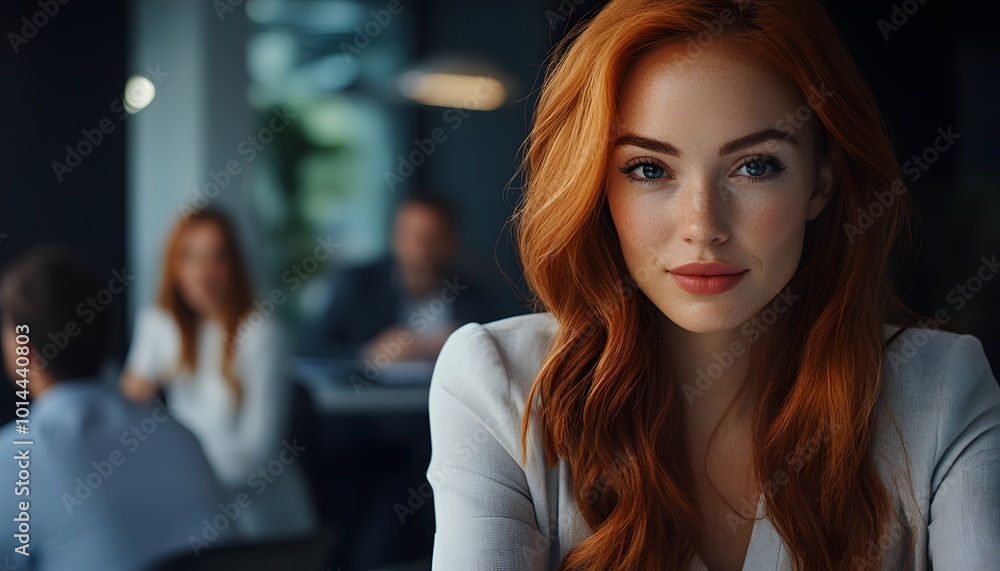 Close-up Portrait of a Young Woman with Long Red Hair, Looking Directly at the Camera Close-up Portrait of a Young Woman with Long Red Hair, Looking Directly at the Camera