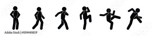 stick figure man silhouette, stickman icon, people pictogram set, human poses and gestures